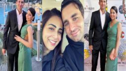 Ushna Shah was photographed with her beau Hamza Amin enjoying a wedding celebration