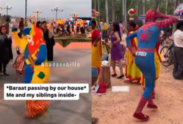 Clown dancing on Dhol