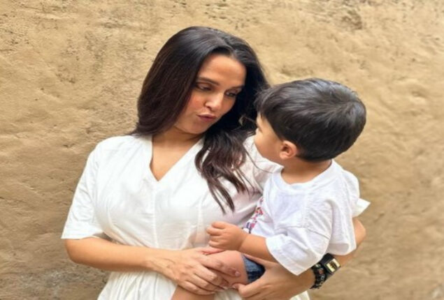 Neha Dhupia shares pictures with son Guriq clicked by Angad Bedi