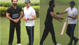Ranbir Kapoor and Sourav Ganguly playing cricket together