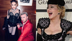 Madonna unveils her dominatrix-inspired corset and garter Grammys after party look