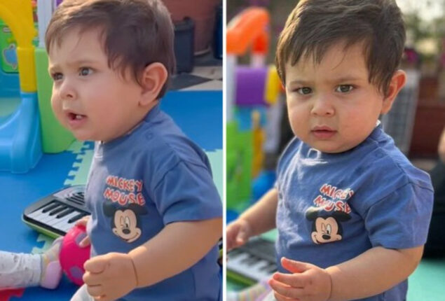 Birthday boy Jeh Ali Khan seen at grandpa Randhir Kapoor’s house