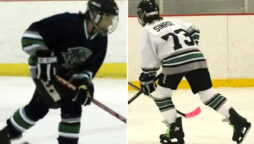 female hockey player is