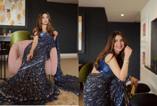 Saboor Aly dazzles the fans in stunning blue saree