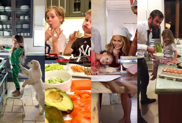 Celebrity kids help their moms and dads cook some food