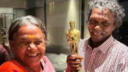 Bomman and Belli of The Elephant Whisperers eventually pose with the Oscar