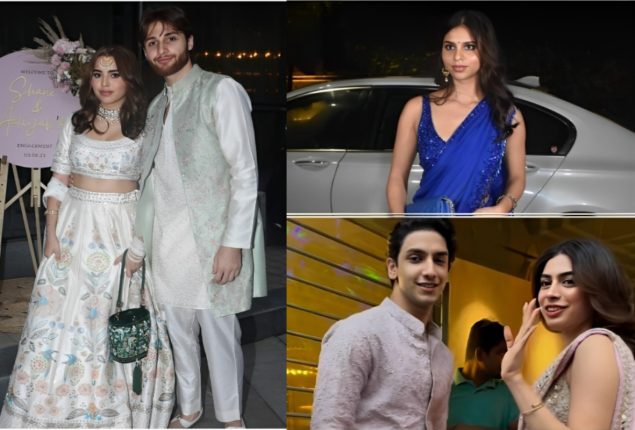 Suhana Khan’s Blue Saree Stuns at Engagement Party