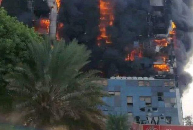 Sudan conflict: Sudan Skyscraper Engulfed in Flames