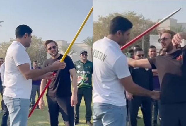 WATCH: Shahid Afridi tries Javelin throw with Arshad Nadeem