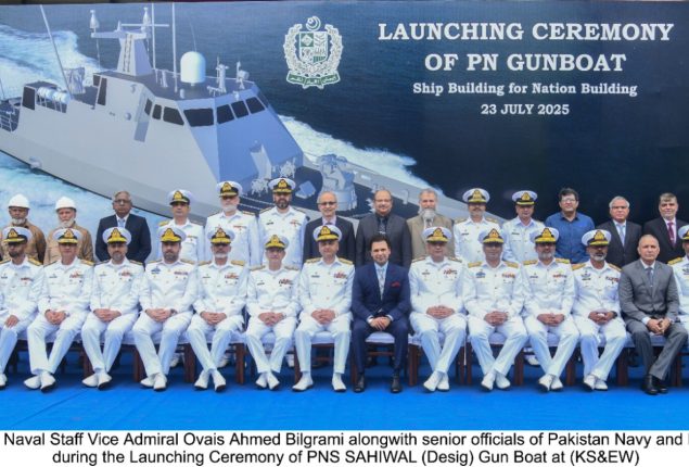 Pakistan Navy launches PNS Sahiwal Gun Boat at Karachi Shipyard